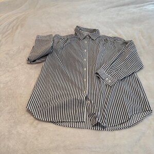 Roaman's Black and White Striped Button Down Shirt Size M